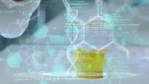 Scientist Analyzing DNA with Digital Data Overlay Laboratory