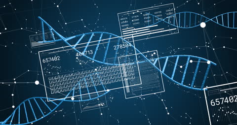 Digital DNA Helix and Data Processing Displays