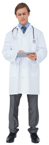 Transparent Image of Young Doctor Using Tablet PC