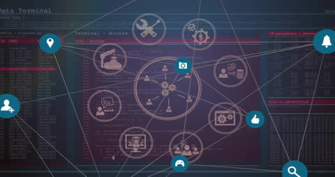 Digital Network Interface with Media and Technology Icons