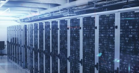 High-Tech Data Center with Server Racks and Digital Overlay - Download Free Stock Images Pikwizard.com
