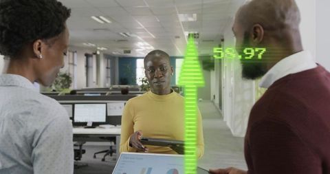 Team Analyzing Digital Data Visualization in Modern Office