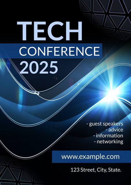 Versatile template for promoting tech conferences and futuristic events. Ideal for featuring guest speakers, expert advice, and networking opportunities. Suitable for digital marketing campaigns, email invitations, social media posts, and printed flyers. Provides an engaging design that attracts a tech-savvy audience.