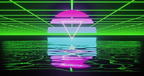 Futuristic Neon Cyberpunk Design With Grid and Reflection