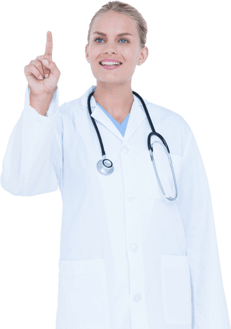 smiling female doctor in white coat touching transparent surface - Download Free Stock Videos Pikwizard.com
