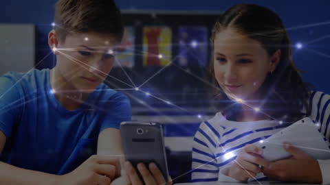 Digital Education Concept with School Students Using Devices