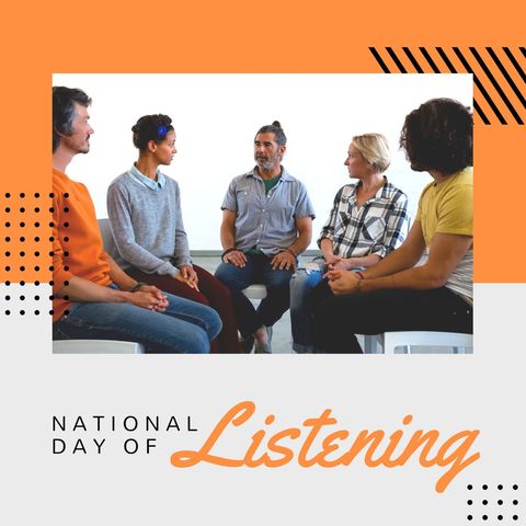 diverse group engaging in conversation for national day of listening - Download Free Stock Templates Pikwizard.com