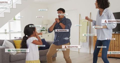 Family Enjoying Dance with Social Media Interaction Elements