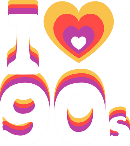 Vibrant I Heart 90s Retro Text Graphic on Transparent Background