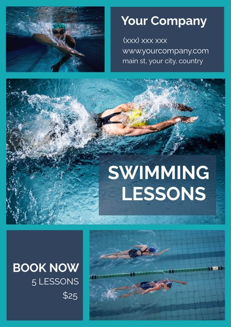 Swimming Lessons Promotional Poster Layout - Download Free Stock Templates Pikwizard.com