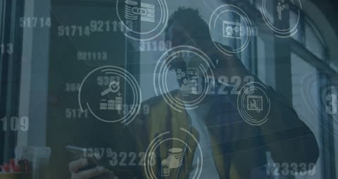 Businessman Interacting with Digital Technology Overlays