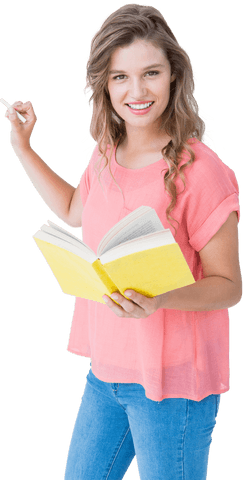 smiling woman with book and chalk isolated on transparent background - Download Free Stock Videos Pikwizard.com