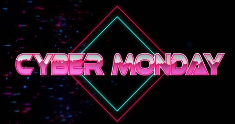 Glitch Effect Cyber Monday Sale with Neon Colors on Black Background