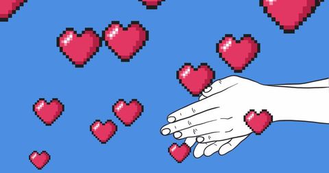 Digital gestures of appreciation with pixelated hearts