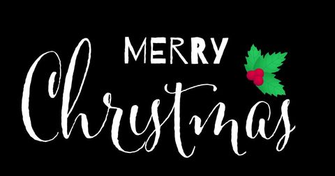 Handwritten Merry Christmas with Holly Decoration