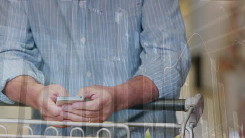 Senior Man Shopping with Financial Data Overlay