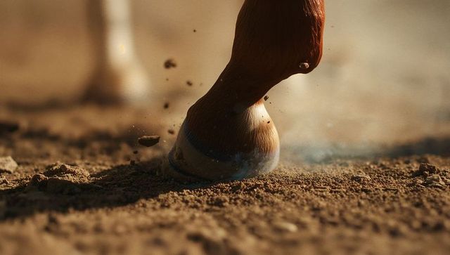 Dynamic Horse Hoof Striking Dusty Earth in Motion
