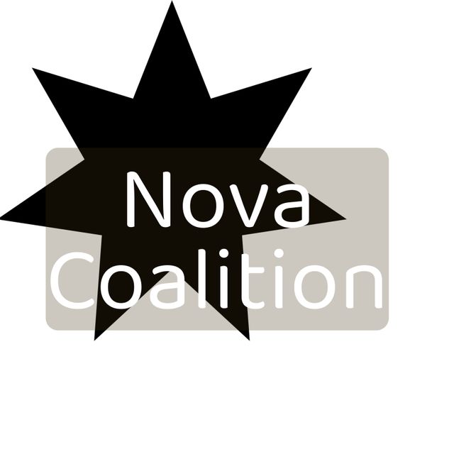 Modern and minimalist logo for Nova Coalition featuring black star and grey rectangle elements on white background. Ideal for branding projects, corporate identity, and promotional materials.