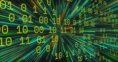 Neon binary tunnel streaming data with radial light streaks pulsing through cyberspace