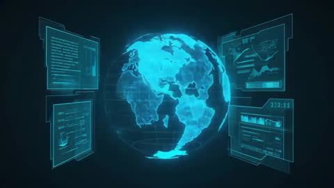 Futuristic Holographic Globe and Digital Data Panels