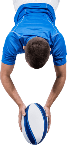 Transparent view high angle rugby player scoring goal