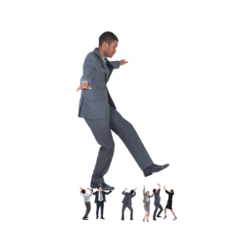 giant businessman stepping over colleagues on transparent background - Download Free Stock Videos Pikwizard.com