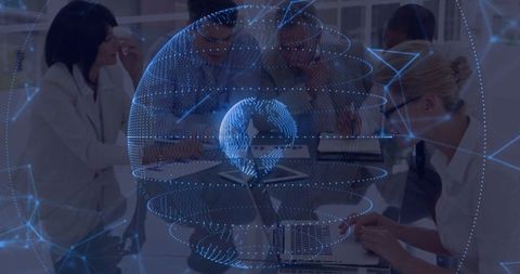 Business Team Collaborating with Innovative Digital Technology in Office