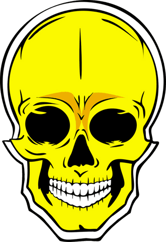 Vibrant yellow cartoon skull with transparent background