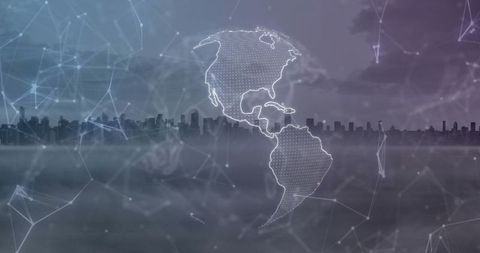 Holographic Map of Americas in Futuristic Urban Scene