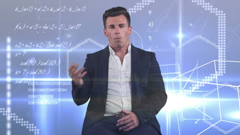 Businessman Analyzing Mathematical Data with Technology Visualization
