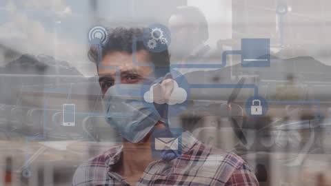 Masked Man with Global Network Overlay Symbolizing Connectivity