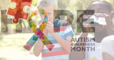 Autism awareness with children sneezing outdoors