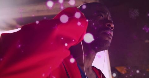 African American Boxer with Earphones and Abstract Graphic Elements