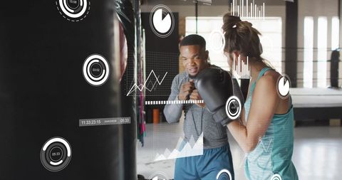 High-tech data visualization in boxing workout
