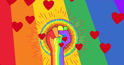 Empowered Rainbow Fist with Hearts Symbolizing Pride Unity - Download Free Stock Images Pikwizard.com