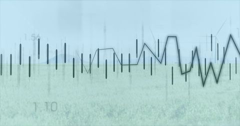 Financial Data Overlaid on Expansive Wind Farm Landscape