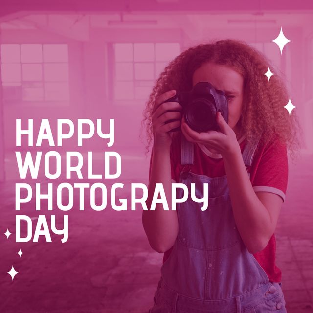 Happy World Photography Day Card with Photographer and Camera - Download Free Stock Templates Pikwizard.com