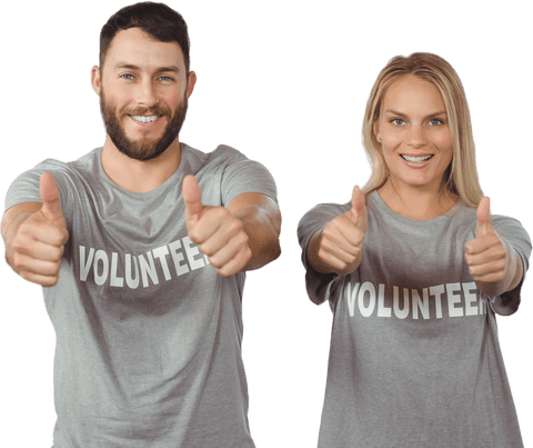 Engaging volunteers giving thumbs up transparent background