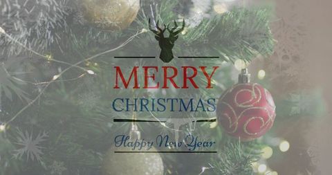 Elegant christmas greeting with ornaments and deer silhouette