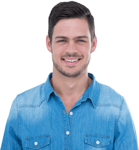 Smiling Man Wearing Denim Shirt Isolated on Transparent Background - Download Free Stock Videos Pikwizard.com