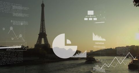 Financial Data Graphics Over Eiffel Tower at Sunset - Download Free Stock Images Pikwizard.com