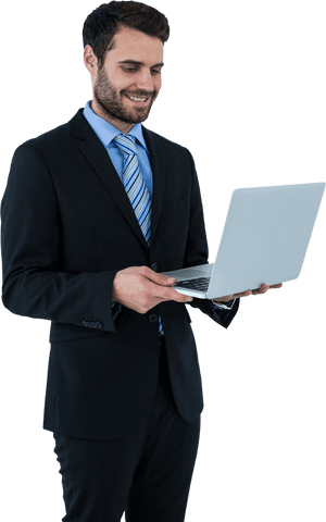 Smiling Businessman Using Laptop, Transparent Professional Background - Download Free Stock Videos Pikwizard.com