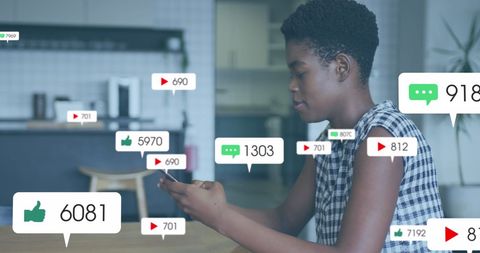 Woman Engaging with Social Media Notifications on Smartphone