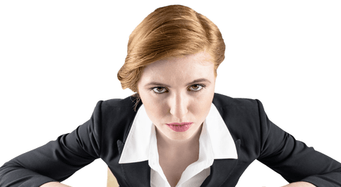 Serious Caucasian Businesswoman on Transparent Background