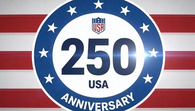 Featuring 250 usa anniversary emblem on red and white stripes celebrating milestone