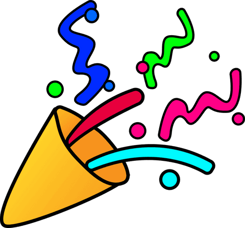 Transparent party popper with colorful streamers celebration design