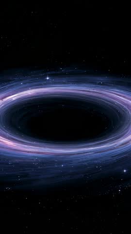 Vertical Space Video: Rotating Glowing Torus Accretion Disk Circling Black Hole Void