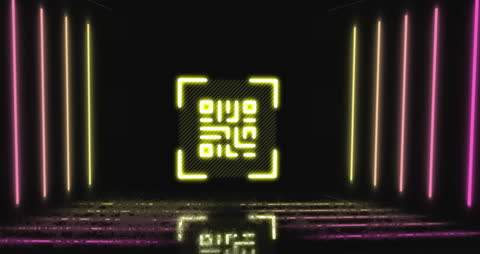 Neon QR Code Scanner on Futuristic Digital Background