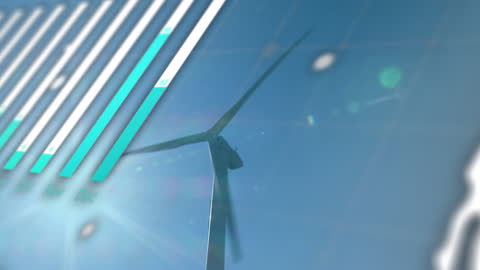 Wind Turbine Overlaid with Financial Analytics and Digital Interface