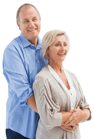 Happy Senior Couple Embracing with Transparent Background